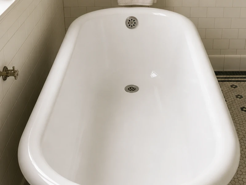 The same Noe Valley cast-iron bathtub after reglazing, restored to a glossy white finish, San Francisco